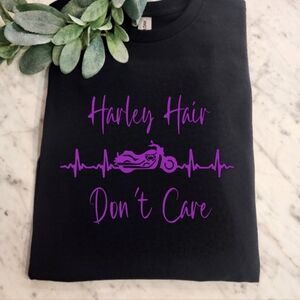 Harley hair don't care shirt cute popular motorcycle rider riding Purple